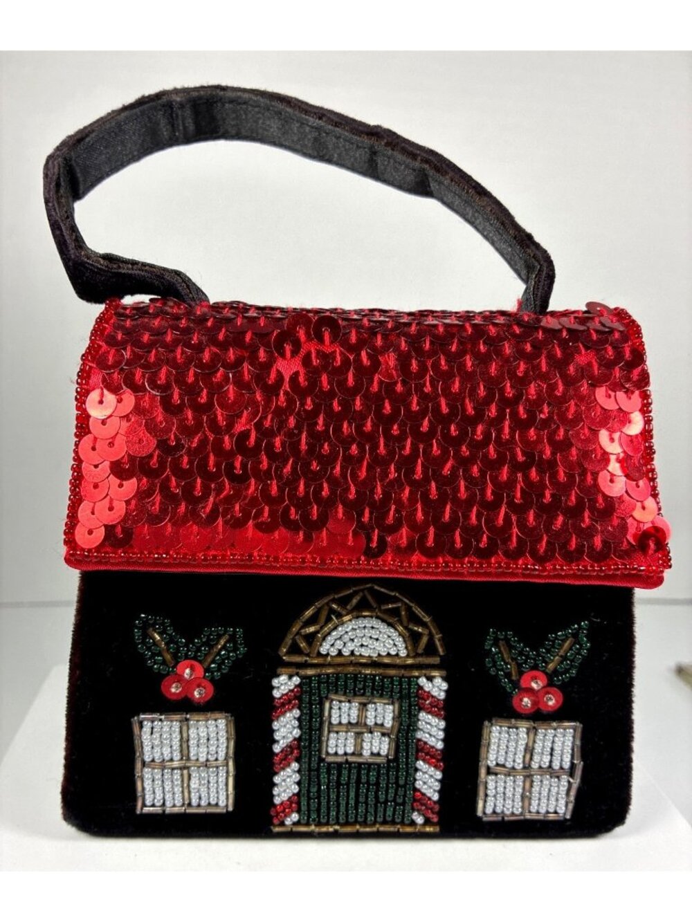 Christmas Holiday Beaded Embellished Handbag Red Black Storefront Crossbody Purs